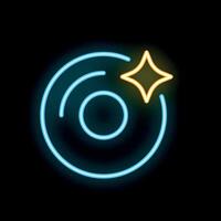 Neon icon of a shiny vinyl record shining on black background vector