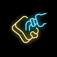 Neon icon of hand sanitizer being pumped onto open hand vector