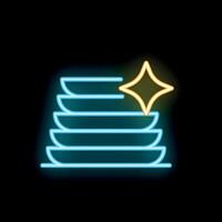 Neon sign of sparkling clean stack of plates vector