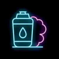 Neon icon of water bottle releasing steam representing staying hydrated during exercise vector