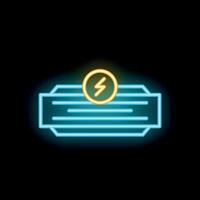 Neon sign representing a car battery being charged with a lightning bolt vector