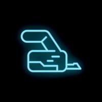 Blue neon icon of a construction stapler on black background vector