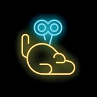 Neon sign of a clockwork mouse toy winding up on black background vector
