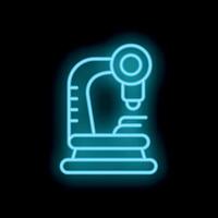Blue neon icon of a microscope shining on black background vector