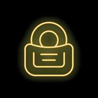 Yellow neon icon of a padlock glowing on black background vector