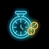 Neon sign of clock showing time is money concept vector