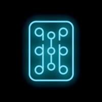 Blue neon sign representing a mixing console on black background vector