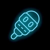 Blue neon sign of a microphone on black background vector