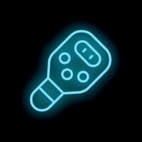 Neon icon of electronic device with buttons showing through darkness vector