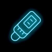 Glowing neon icon of a usb flash drive on black background vector