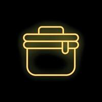 Neon lunchbox icon glowing on dark background vector