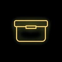 Glowing neon icon of a storage box on a black background vector