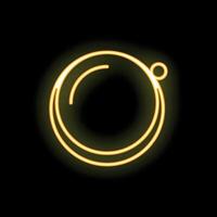 Neon yellow planet orbiting around a star on black background vector