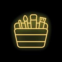 Neon sign of make up brushes in a box shining brightly vector