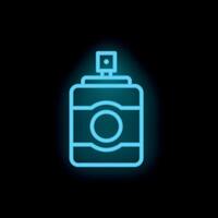 Neon icon of spray can glowing on dark background vector