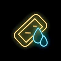 Neon icon of waterproof gadget with water drops resisting liquid vector