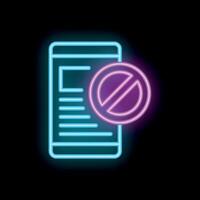 Neon icon of smartphone displaying forbidden content with stop sign vector