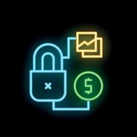 Neon icon style illustration representing digital asset security with locked padlock vector