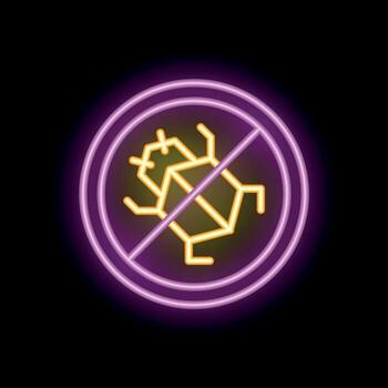 Neon sign depicting bug with diagonal line through it vector