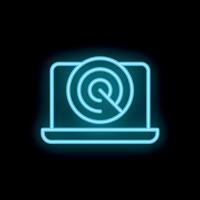 Neon icon of laptop showing target symbol on the screen vector