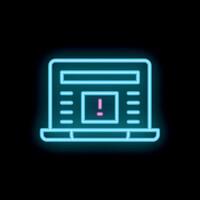 Neon laptop showing error message on black background vector