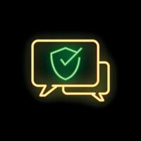 Neon speech bubble showing security check mark symbol on black background vector