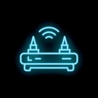 Neon router icon glowing on dark background vector