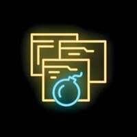 Neon icon of bomb threatening computer files representing cyber security threat vector