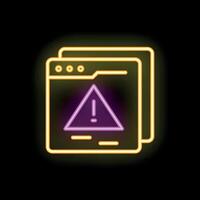 Neon icon of internet browser window displaying warning message vector