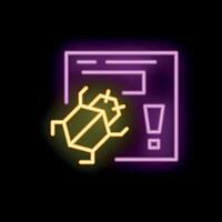 Neon sign alerting about computer bug threatening software vector