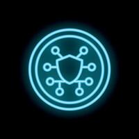 Neon blue cyber security shield protecting network connections icon vector