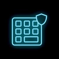 Blue neon keyboard with a shield is glowing on a black background vector