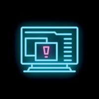 Neon computer icon displaying error message on black background vector