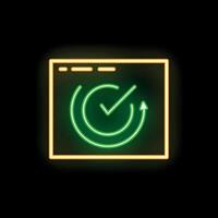 Neon green website update with checkmark inside circular arrow on black background vector