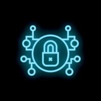 Neon cyber security icon depicting a padlock protecting a network vector