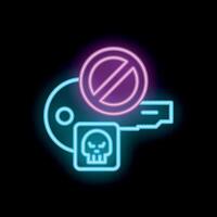 Neon sign showing key with skull tag and forbidden symbol vector