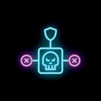 Neon cyber security system blocking cyber attack with skull icon vector
