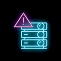 Neon server icon showing warning sign for system failure vector
