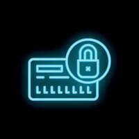 Neon credit card icon with padlock symbolizing online security vector