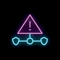 Neon cyber security warning sign over network connection with data protection shields vector