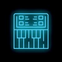 Blue neon sign of a digital piano keyboard glowing on a black background vector