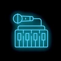 Neon icon of microphone and digital piano keyboard glowing vector