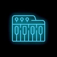 Blue neon icon of an electronic keyboard synthesizer on black background vector