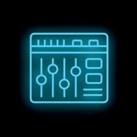 Neon icon of a mixing board representing music production vector
