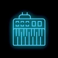 Blue neon icon of a digital piano keyboard glowing on black background vector