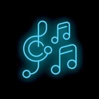 Neon music notes glowing on black background vector