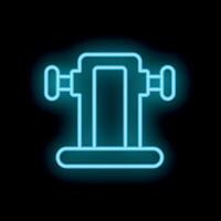 Blue neon sign of a bench vise tool for holding objects on black background vector