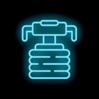 Neon sign representing a futuristic robot standing still on a black background vector