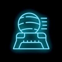 Neon sign representing a planet leaving a space base launching pad vector