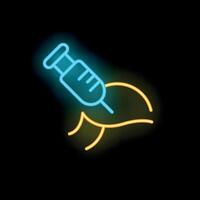 Neon icon of a syringe injecting a substance into skin vector
